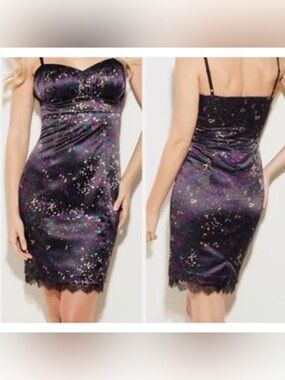 Guess Black Satin Mini Dress with Purple Lining and Multicolor Speckles
